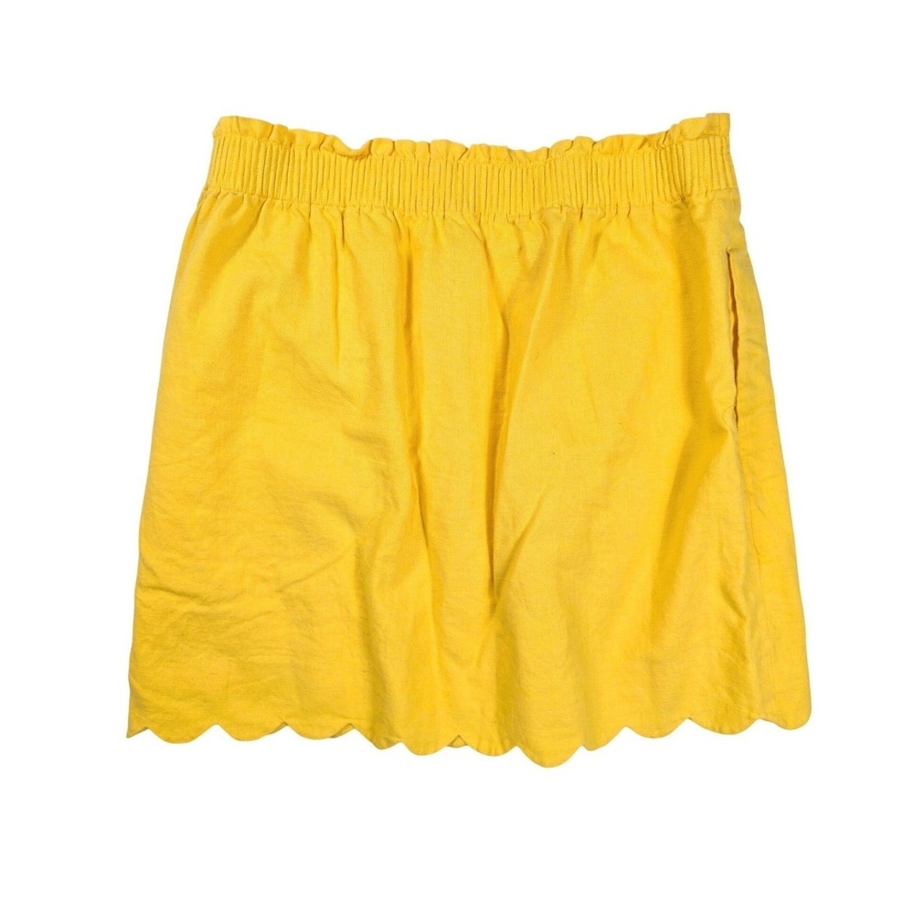 J. Crew Lemon Yellow Linen Blend Ribbed Elastic Scallop Sidewalk Skirt Women's 8